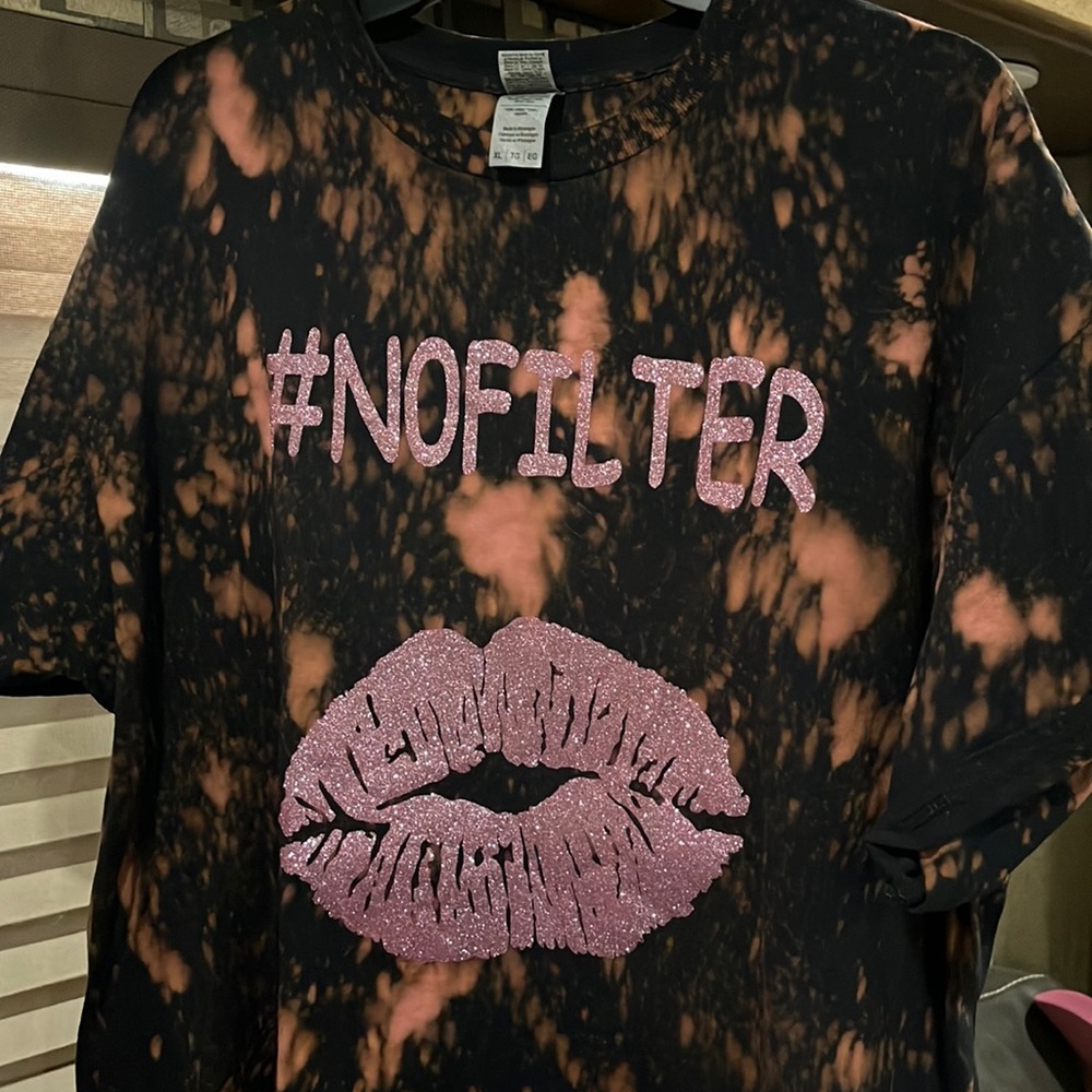 #NOFILTER  Pink Glittery HTV  T Shirt